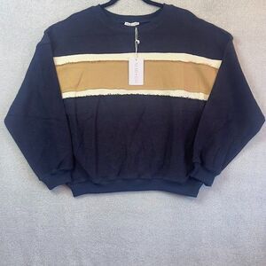 AEMI+CO Oversized Sz S Crew Neck Sweater Blue Color Block Preppy Boutique NWT
